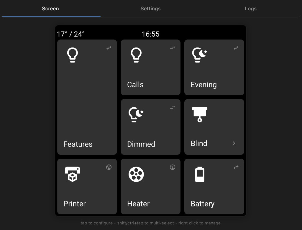 4848S040 card grid showing 9 configurable tiles