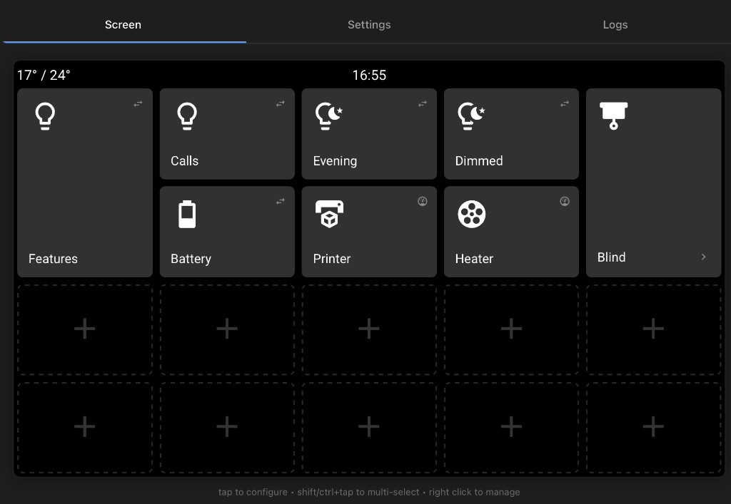 JC1060P470 card grid showing 15 configurable tiles